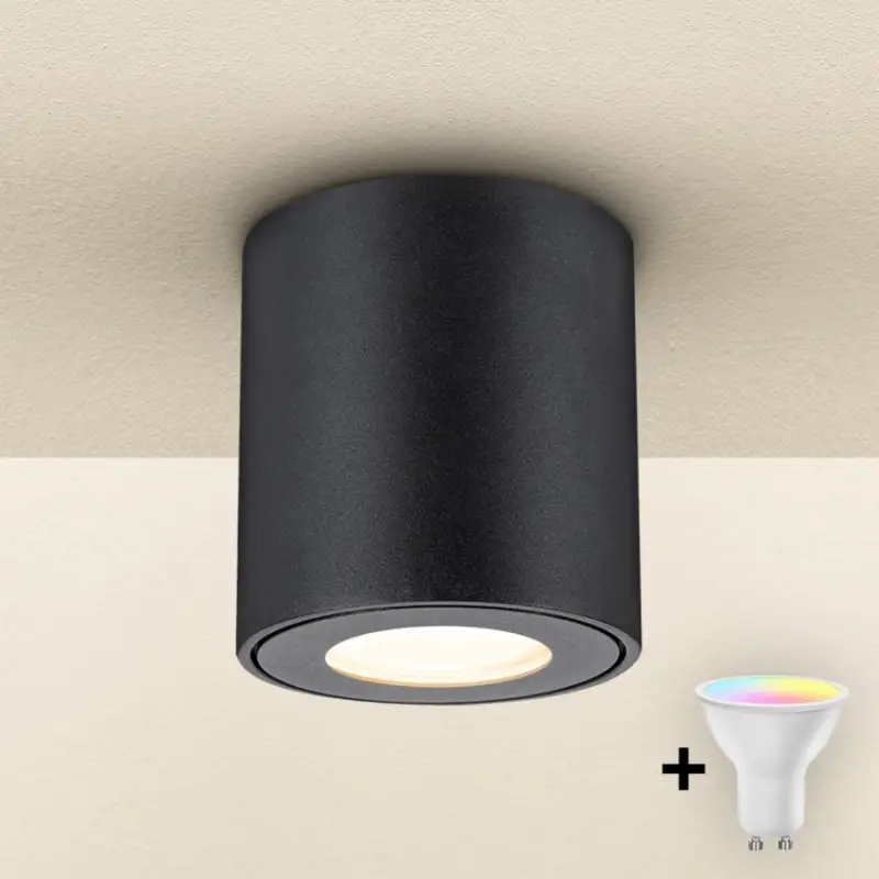 Koop Online Brilagi - LED RGBW dimbare badkamerlamp MIA 1xGU10/4,8W/230V 3000K 84x80 mm zwart IP54 + afstandsbediening