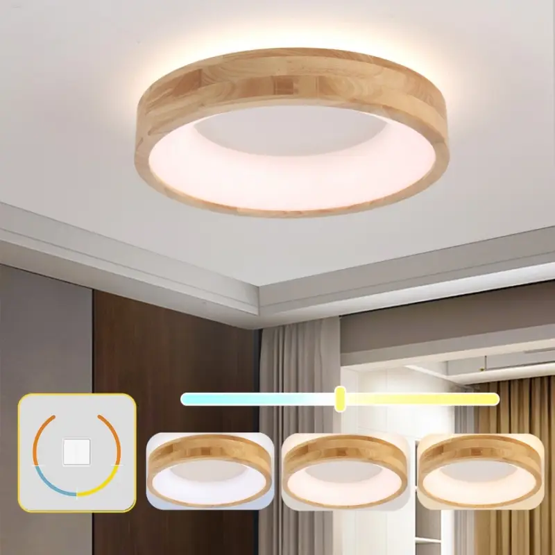 Alleen Vandaag Brilagi - LED-plafondlamp FALCON WOOD, 30W, 230V, 3000/4000/6000K, Ø 45 cm, hout