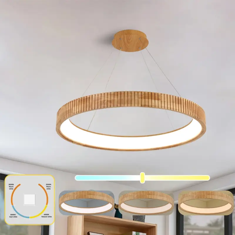 Aanbieding Brilagi - FALCON WOOD MODERN LED-hanglamp aan kabel, 60W/230V, 3000/4000/6000K, Ø 80 cm, hout