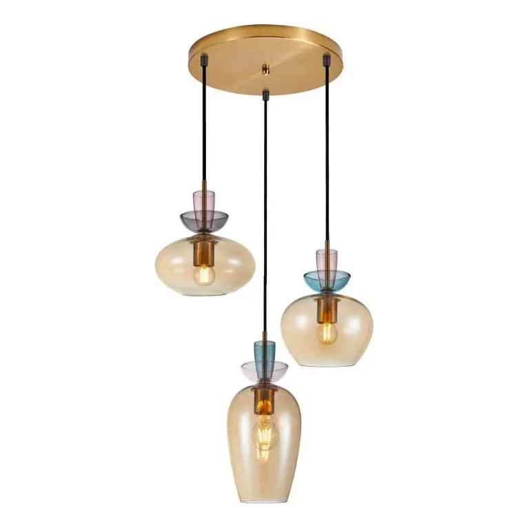 Actieprijs ITALUX - Hanglamp met kabelophanging FANDA 3xE27/40W/230V goud/rookbeige