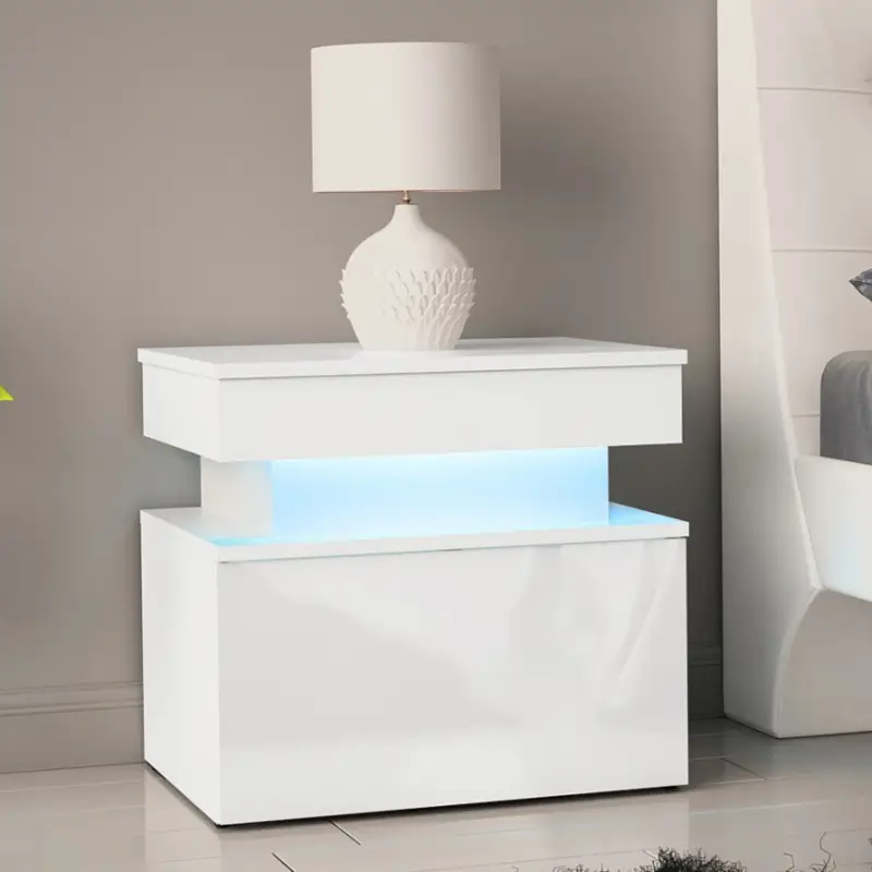 Meest Verkocht Nachtkastje met LED-verlichting GLOSSA 55x51 cm wit/hoogglans wit