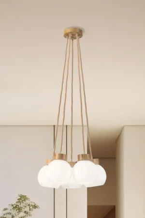Aanbieding Hanglamp met snoer LOOMIS 5xE27/15W/230V 83 cm beige/eiken