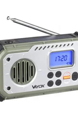 Kampeerradio met handdynamo, zonnepaneel en LED-zaklamp met powerbankfunctie 5V/3xAAA/2000 mAh IPX4 groen Hete Deal