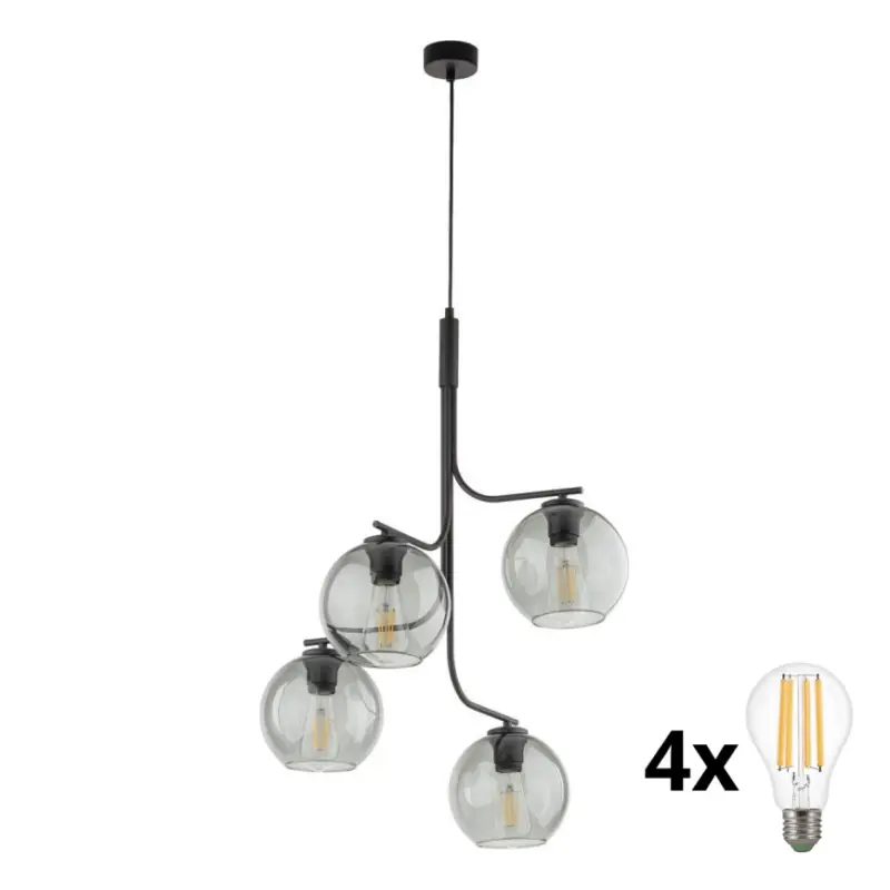 Snelle Levering LED-kroonluchter met kabelophanging CESAR 4xE27/15W/230V zwart/rookgrijs