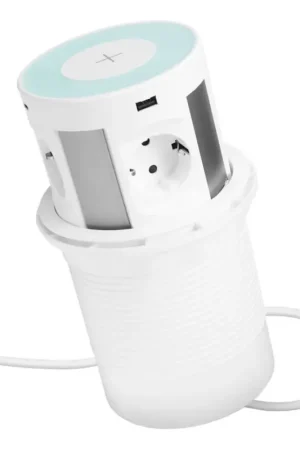 Bestseller Inbouw-stroomzuil voor tafelblad met draadloos opladen 4x230V + 2xUSB-A + 2xUSB-C wit