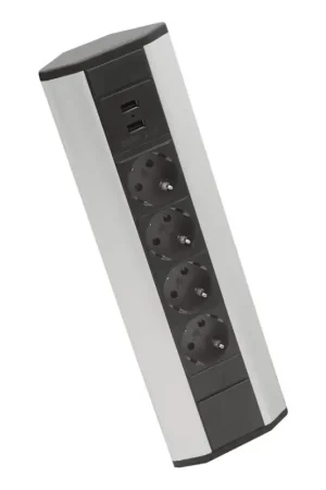 Meest Verkocht Hoekstopcontactzuil 4x230V + 2xUSB-A zwart/zilver