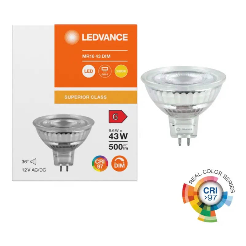 Dimbare LED-reflectorlamp MR16 GU5,3/6,6W/12V 3000K 36° CRI 97 - Ledvance Op = Op