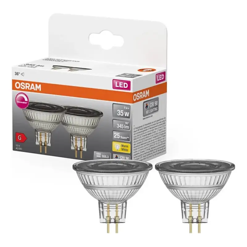 SET 2x dimbare LED-reflectorlamp MR16 GU5,3/5W/12V 2700K 36° CRI 90 - Osram Favoriet