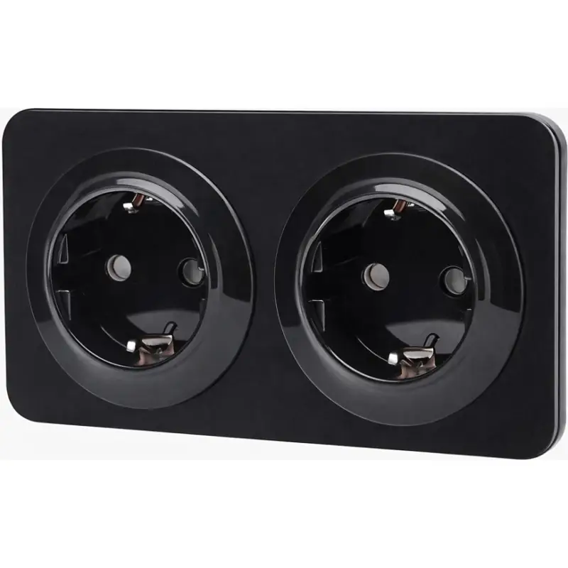 Aigostar - Inbouwstopcontact met afdekraam 2-voudig SCHUKO 250V/16A zwart Aanbieding