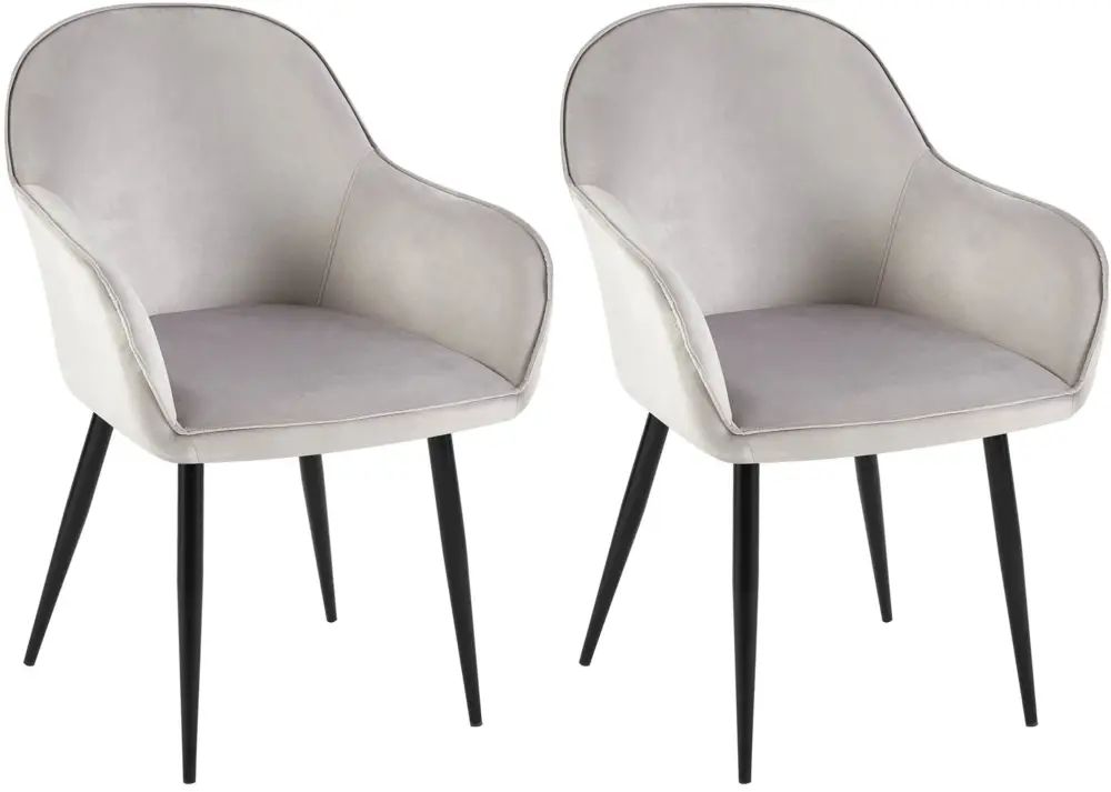 Express Levering Set van 2 eetkamerstoelen Boise fluweel Kleur:grijs