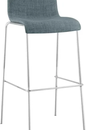 Snelle Levering Barkruk Hover stof met 4-poot onderstel Kleur:blauw | Kleur frame:chroom
