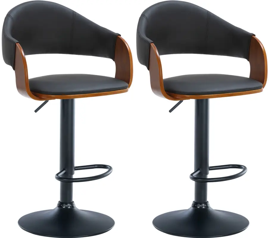 Set van 2 barkrukken Nilse kunstleer Kleur:walnoot/zwart | Materiaal frame:Metaal mat zwart Merkproduct