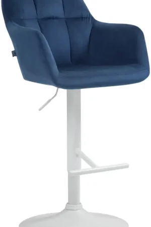 Lage Prijs Barkruk Natoma fluweel Kleur:blauw | Materiaal frame:Metaal mat wit