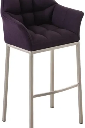 Barkruk Damaso Stof met Vierpootsframe Kleur:purper | Kleur frame:roestvrij staal Fabrieksprijs