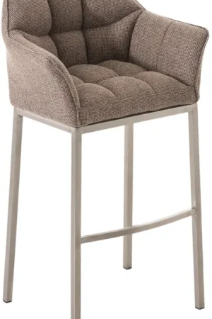 Barkruk Damaso Stof met Vierpootsframe Kleur:terrabruin | Kleur frame:roestvrij staal Koopje