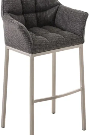 Meest Verkocht Barkruk Damaso Stof met Vierpootsframe Kleur:titanium grijs | Kleur frame:roestvrij staal