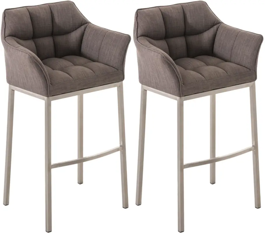 2-delige set barkrukken Damaso stof met vierpootsframe Kleur:grijs | Kleur frame:roestvrij staal Express Levering