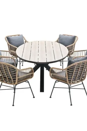 Margriet tuinset 7-delig bruin met Edison tuintafel ovaal 220x115 cm light teak vironwood Gratis Retour