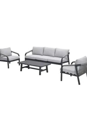 Monti stoel-bank loungeset aluminium/rope 4-delig - carbon black - rope taupe Flitsaanbieding