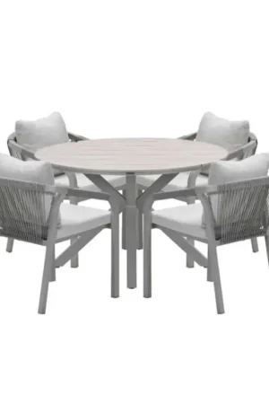 Aanbieding Monti tuinset 5-delig dakar sand met Edison tuintafel rond 122 cm light teak vironwood