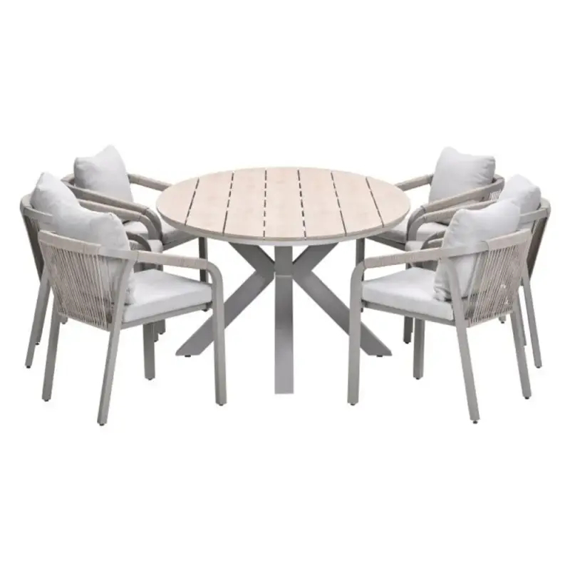 Speciale Aanbieding Monti tuinset 7-delig dakar sand met Edison tuintafel ovaal 220x115 cm light teak vironwood