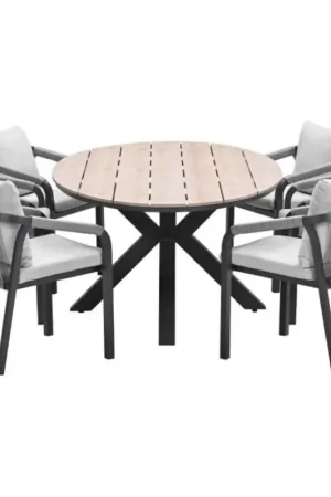 Bestel Nu Monti tuinset 7-delig taupe met Edison tuintafel ovaal 220x115 cm light teak vironwood