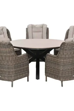 Osborne tuinset 6-delig Havanna Sand - Edison ronde dining tafel 148 cm Gecertificeerd