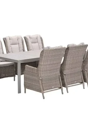 Osborne verstelbare tuinset 7-delig vintage willow met Latina uitschuifbare tuintafel 180/230x100 cm taupe Beperkte Voorraad