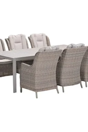 Beperkt Aanbod Osborne tuinset 7-delig vintage willow met Latina uitschuifbare tuintafel 180/230x100 cm taupe