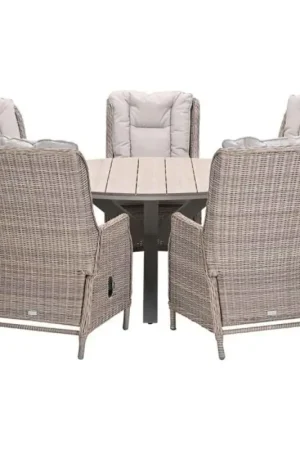 Osborne verstelbare tuinset 6-delig vintage willow met Edison tuintafel rond 148 cm light teak vironwood Voordeelprijs