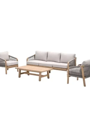 Santos stoel-bank loungeset - 4-delig - acaciahout met white wash - rope taupe - grey sand Direct Beschikbaar