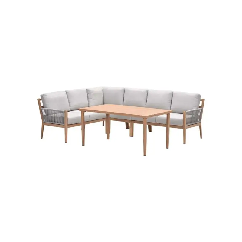 Populair Sardinia lounge diningset 5-delig - Hoekbank - rope zand - teaklook