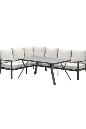 Betrouwbaar Sergio lounge diningset - 3-delig - links - carbon black - desert sand
