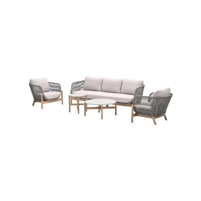 Talara stoel-bank loungeset - 5-delig - acaciahout met white wash - rope taupe - grey sand Exclusieve Aanbieding
