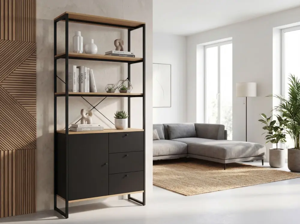 Nieuw Dali Industriële Wandkast Eiken & Zwart 180 cm Hoog