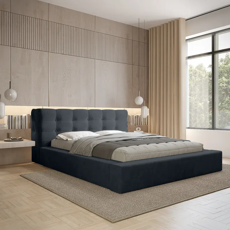 Gereduceerde Prijs Grace 140 x 200 cm Gestoffeerd Bed Donkerblauw