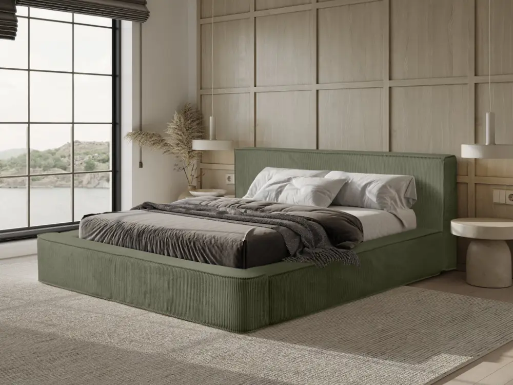 Harmon 160x200 cm Gestoffeerd Bed Olijfgroen Laatste Versie