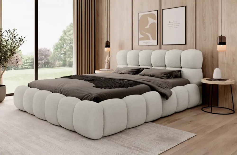 Boston 160 x 200 cm Gestoffeerd Bed Beige Exclusieve Aanbieding