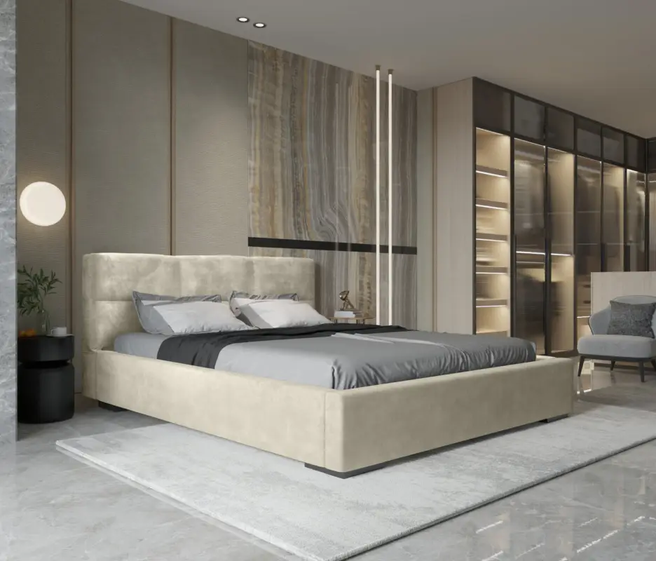 Porto 180 x 200 cm Gestoffeerd Bed Zand Fabrieksprijs