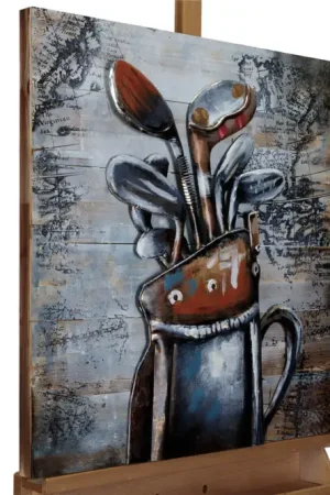 Finale Uitverkoop Houten schilderij 'Golf Game' 60x60x5cm
