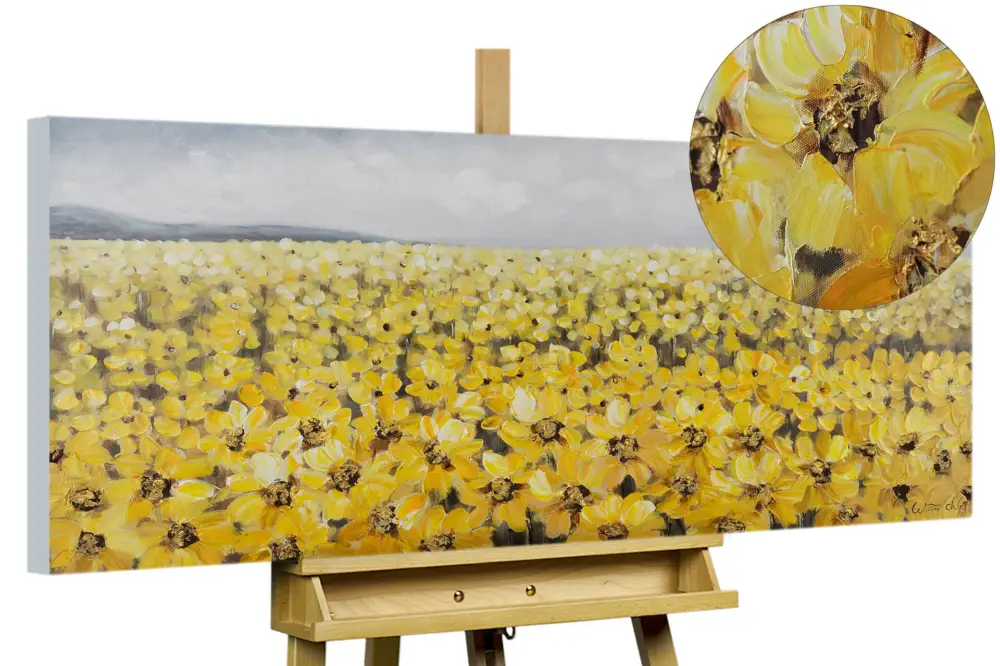 Actieprijs Handgeschilderd schilderij 'Flower Sea in Yellow' 120x60cm | incl. certificaat van echtheid