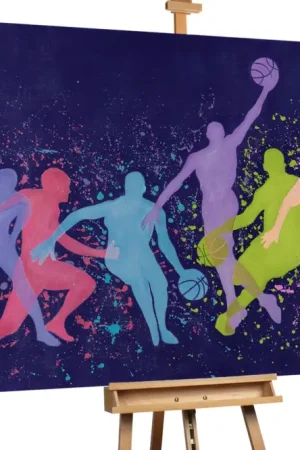 Speciale Aanbieding XXL Olieverf schilderijen 'Basketball Together' | Handgeschilderd unicum