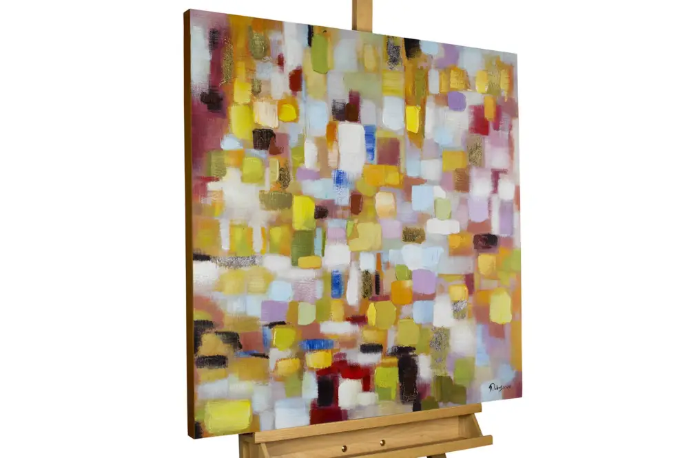 Dagaanbieding Handgeschilderd schilderij 'Patchwork Rug in Pastel' 80x80cm | incl. certificaat van echtheid
