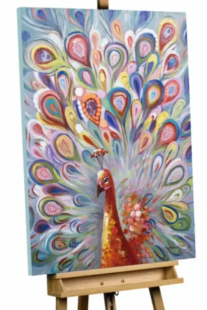 Handgeschilderd schilderij 'Peacock in full plumage' 70x100cm | incl. certificaat van echtheid Koop Online