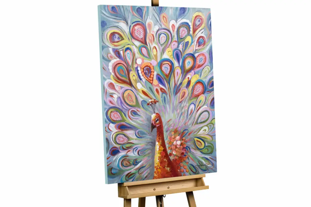 Handgeschilderd schilderij 'Peacock in full plumage' 70x100cm | incl. certificaat van echtheid Koop Online