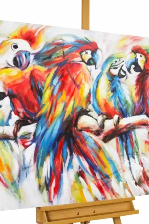 Handgeschilderd schilderij 'Parrots in Love' 100x75cm | incl. certificaat van echtheid Beperkt Aanbod