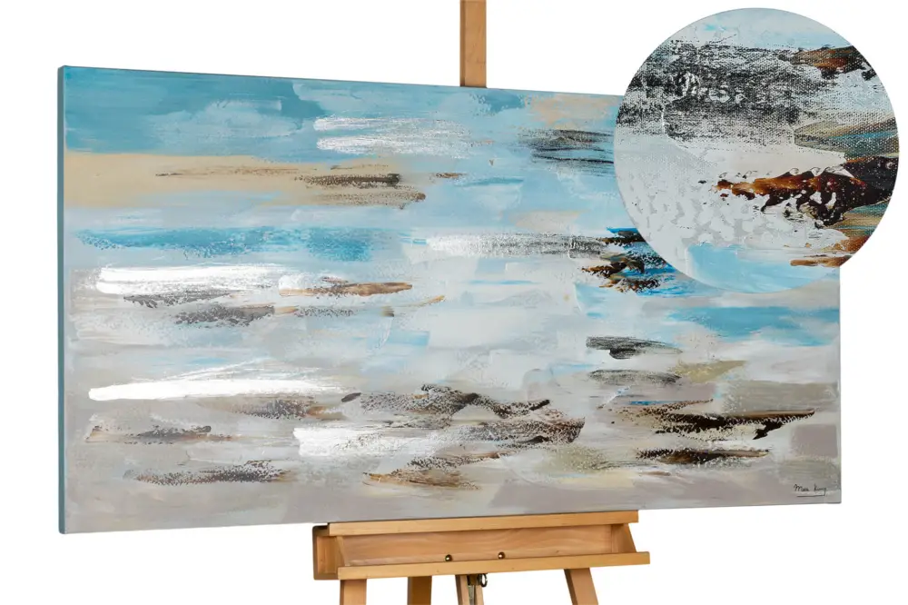 Handgeschilderd schilderij 'Sea surf in the morning mist' 140x70cm | incl. certificaat van echtheid Beperkt Aanbod
