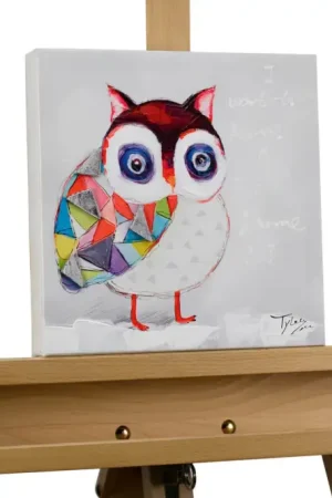 Handgeschilderde kunstdruk 'On the way to the Owl School' 25x25cm Aanbieding