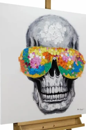 Handgeschilderd schilderij 'Funky skull' 80x80cm | incl. certificaat van echtheid Bestseller