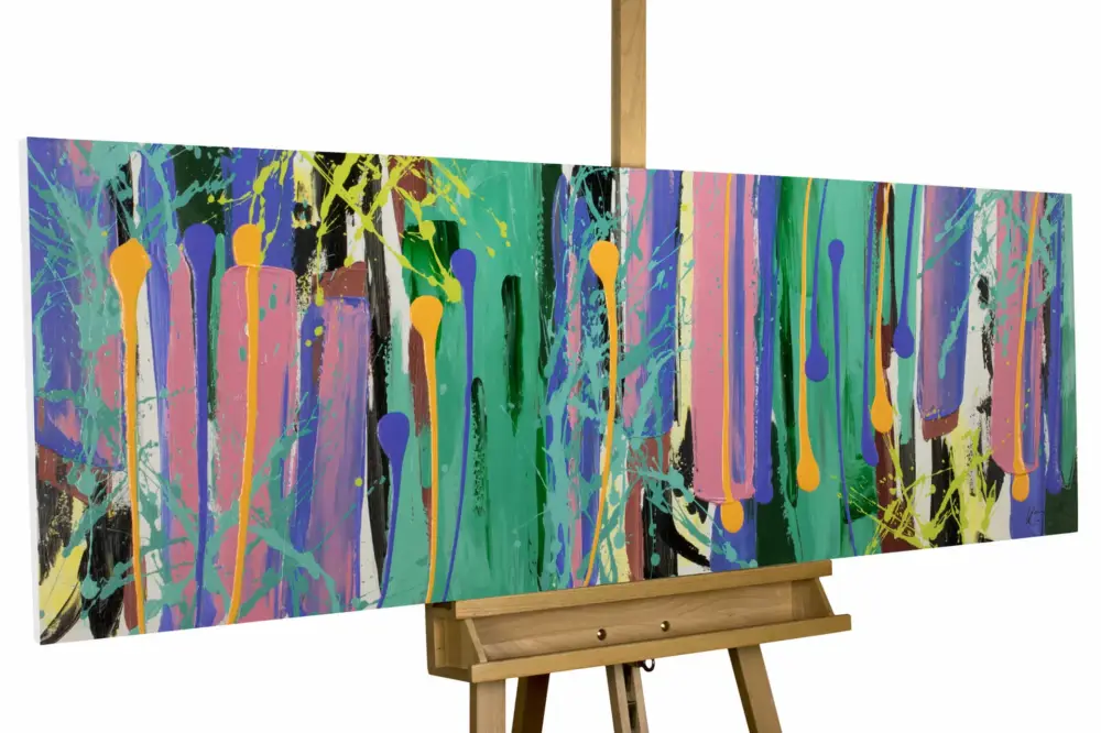 Nu Kopen Handgeschilderd schilderij 'Colourful Era' 150x50cm | incl. certificaat van echtheid